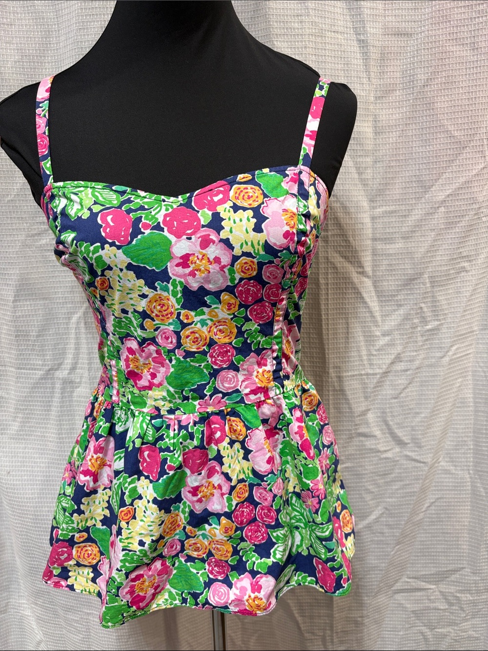 Floral Navy Sundress with Pink & Green Blooms